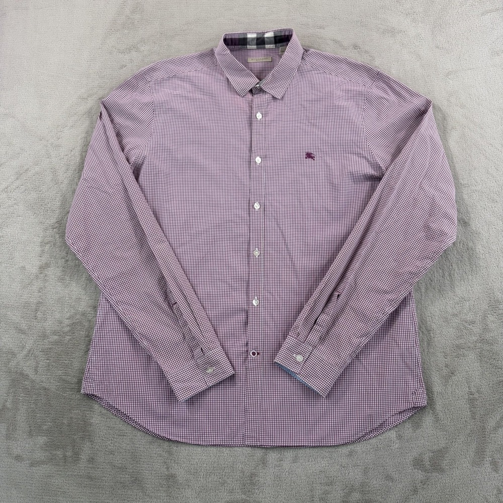 BURBERRY Brit Chest Logo Flip Cuffs Shirt in Wine Nova Check Men XL Designer - Picture 6 of 13